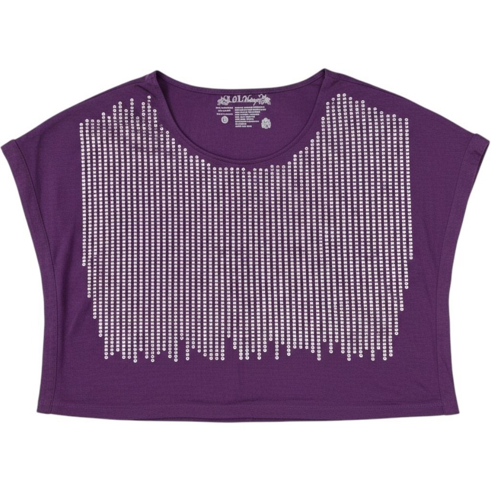 L.O.L. Vintage Womens Crop Top XL Purple Sequin Boxy Short Sleeve Shirt Y2K Styl
